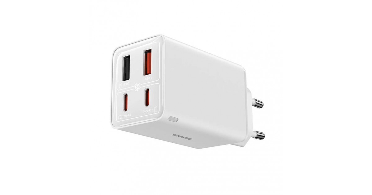 Incarcator pentru Priza 2x USB, 2x Type-C, 65W + Cablu Type-C la Type-C - Baseus (P10162701213-00) - Alb