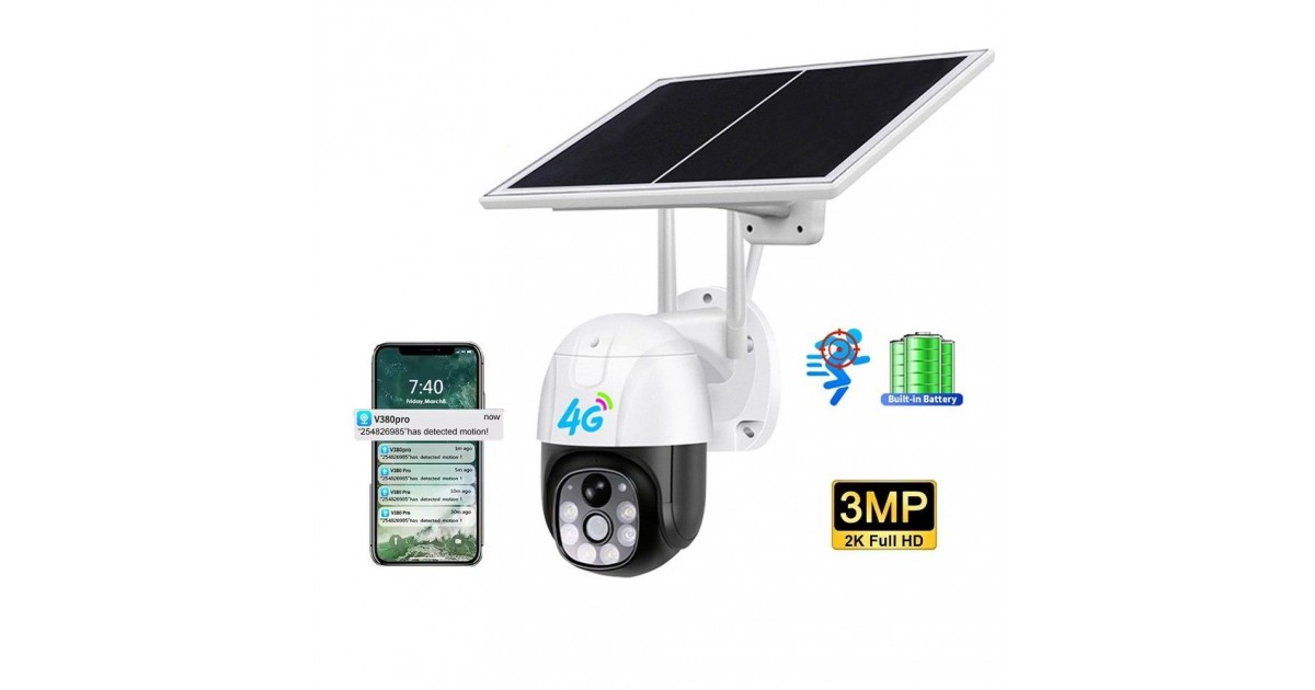 Camera de Supraveghere Exterior, cu Alarma, Panou Solar, 2K, Sim Card - Techsuit (VC9-WiFi/4G) - Alb