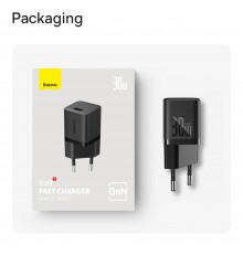 Incarcator Type-C, Fast Charging, GaN, 30W + Cablu Type-C, 100W, 1m - Baseus (P10110902113-00) - Cluster Negru