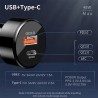 Incarcator Auto USB-A QC 3.0 18W, Type-C PD30W - Techsuit Premium (TE-P31) - Negru