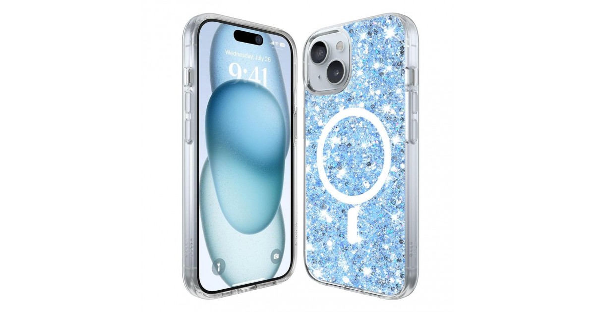 Husa pentru iPhone 15 Plus - Techsuit Sparkly Glitter MagSafe - Albastra