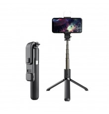 Selfie Stick Stabil Bluetooth, 84cm - Techsuit Remote and Tripod Mount LED (L03S) - Negru