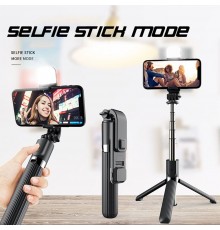 Selfie Stick Stabil Bluetooth, 84cm - Techsuit Remote and Tripod Mount LED (L03S) - Negru