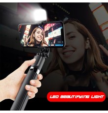 Selfie Stick Stabil Bluetooth, 84cm - Techsuit Remote and Tripod Mount LED (L03S) - Negru