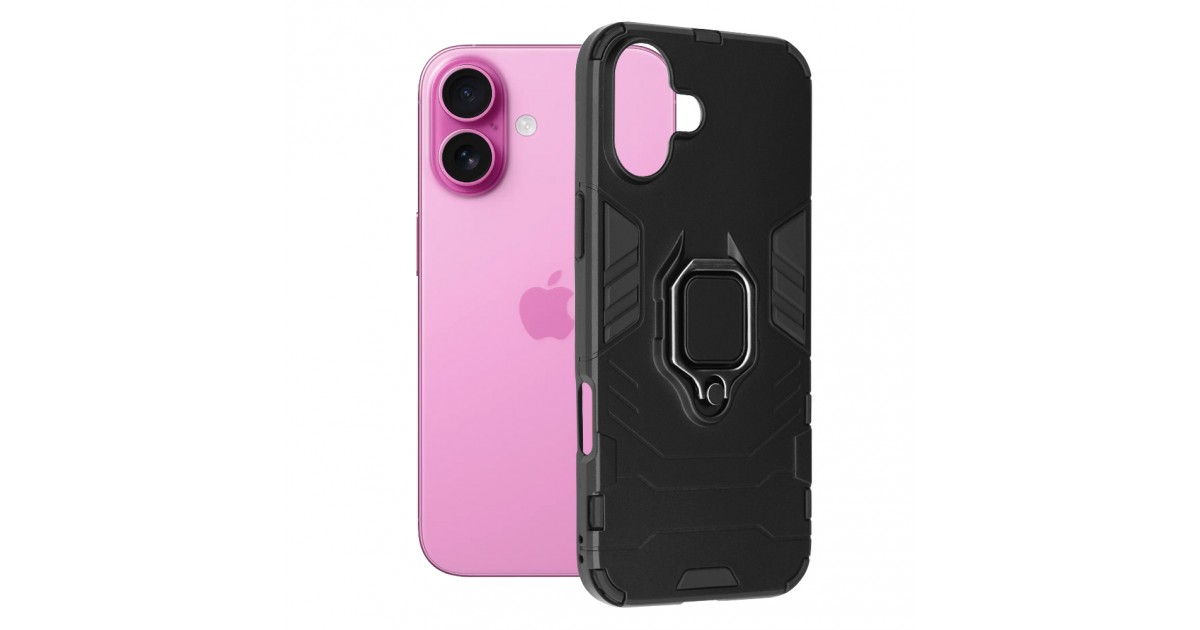 Husa pentru iPhone 16 Plus - Armor Ring Hybrid - Neagra