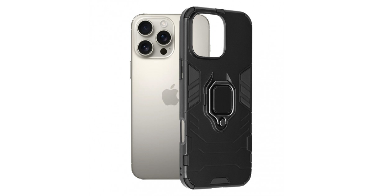 Husa pentru iPhone 16 Pro Max - Armor Ring Hybrid - Neagra