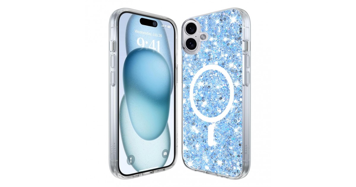 Husa pentru iPhone 16 Plus - Techsuit Sparkly Glitter MagSafe - Albastra