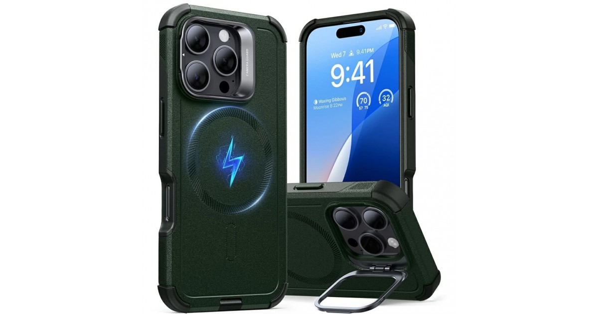 Husa pentru iPhone 16 Pro - ESR Cyber Armor Kickstand - Verde