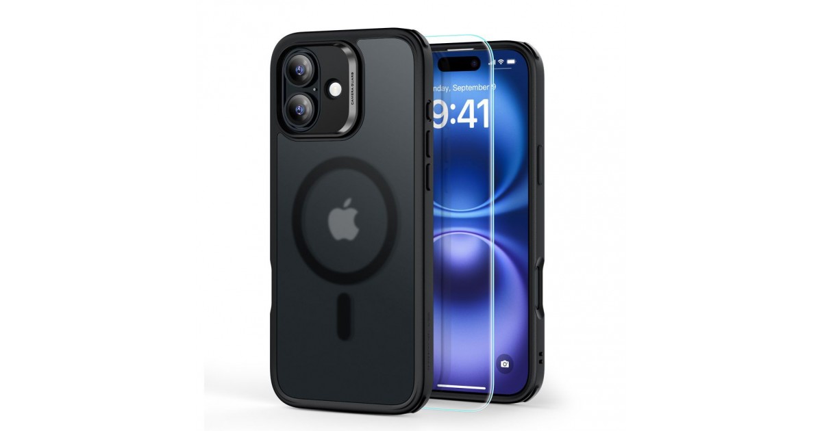 Husa pentru iPhone 16 + Folie - ESR Classic Hybrid HaloLock - Frosted Neagra