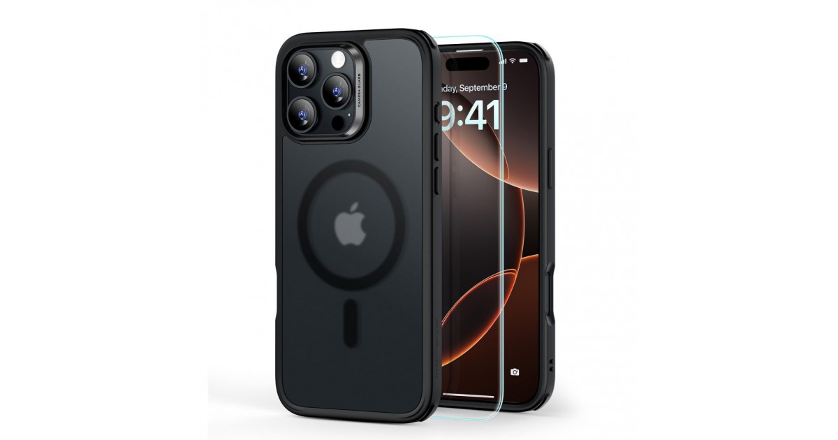 Husa pentru iPhone 16 Pro + Folie - ESR Classic Hybrid HaloLock - Frosted Neagra