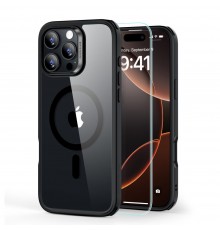 Husa pentru iPhone 16 Pro + Folie - ESR Classic Hybrid HaloLock - Clear / Neagra