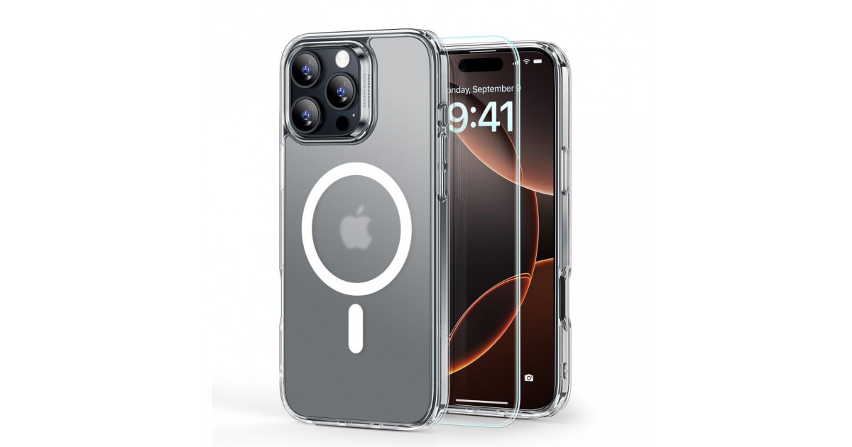 Husa pentru iPhone 16 Pro + Folie - ESR Classic Hybrid HaloLock - Frosted Clear